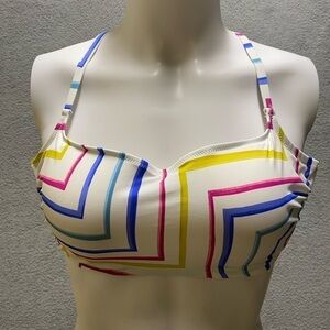 Shade & Shore Women's Bikini Top 36D White Pink Blue Adjustable Straps